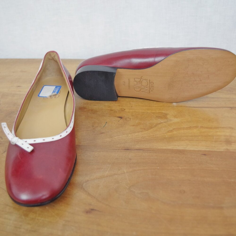 NOS Joan & David Red Leather Bow Front Flats Size 6.5M